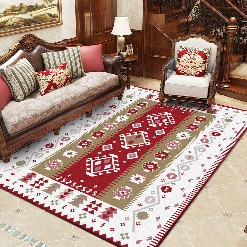 BowLift | Base Southwest Carpet in Red and White Diamond Wave Pattern Carpet Polyester Pet-Friendly Carpet for Home Decor