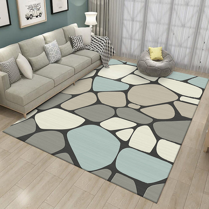 BowLift | Novelty Living Room Carpet in Gray Stone Irregular Shape Print Carpet Polyester Non-slip Back Stain-resistant Carpet