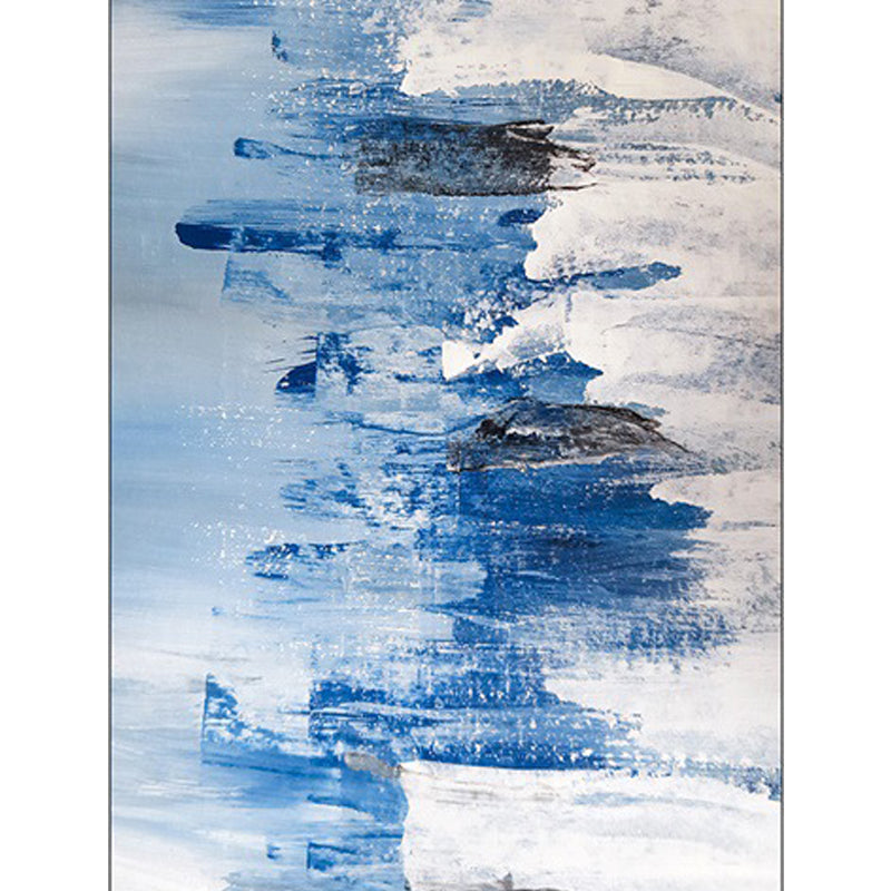 Blue Bedroom Rug Modern Abstract Paint Pattern Area Rug Polyester Stain Resistant Washable Rug | Bowlift
