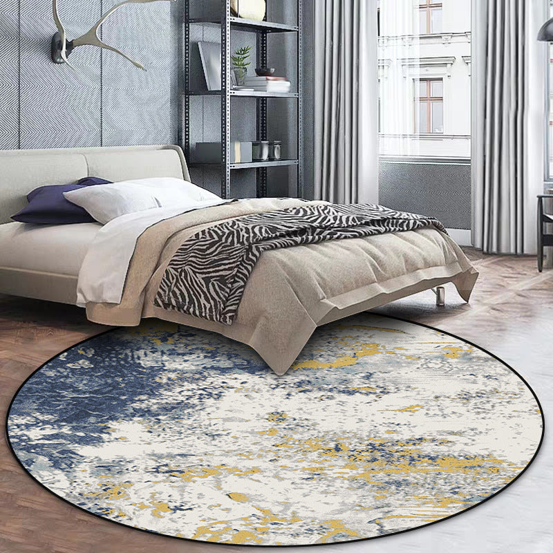 Minimalist modern rug white abstract ink painting pattern rug polyester washable pet-friendly rug for home decor | Bowlift