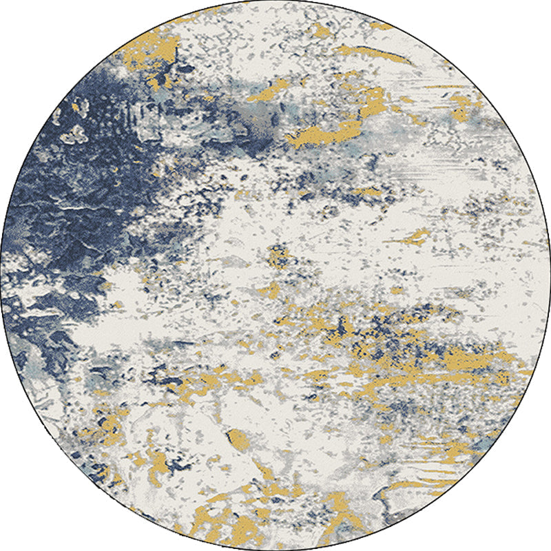 Minimalist modern rug white abstract ink painting pattern rug polyester washable pet-friendly rug for home decor | Bowlift
