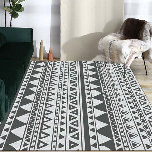 BowLift | Gray and Black Bedroom Rug Southwest Stripes Dots Triangle Pattern Area Rug Polyester Non-Slip Back Rug