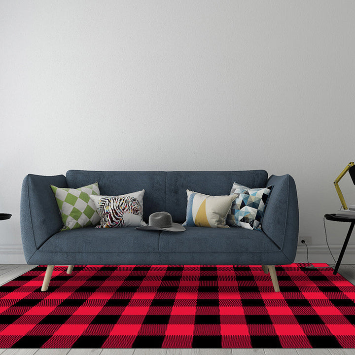 Modern living room rug in red check pattern Rug Polyester Stain resistant Washable rug for the area | Bowlift