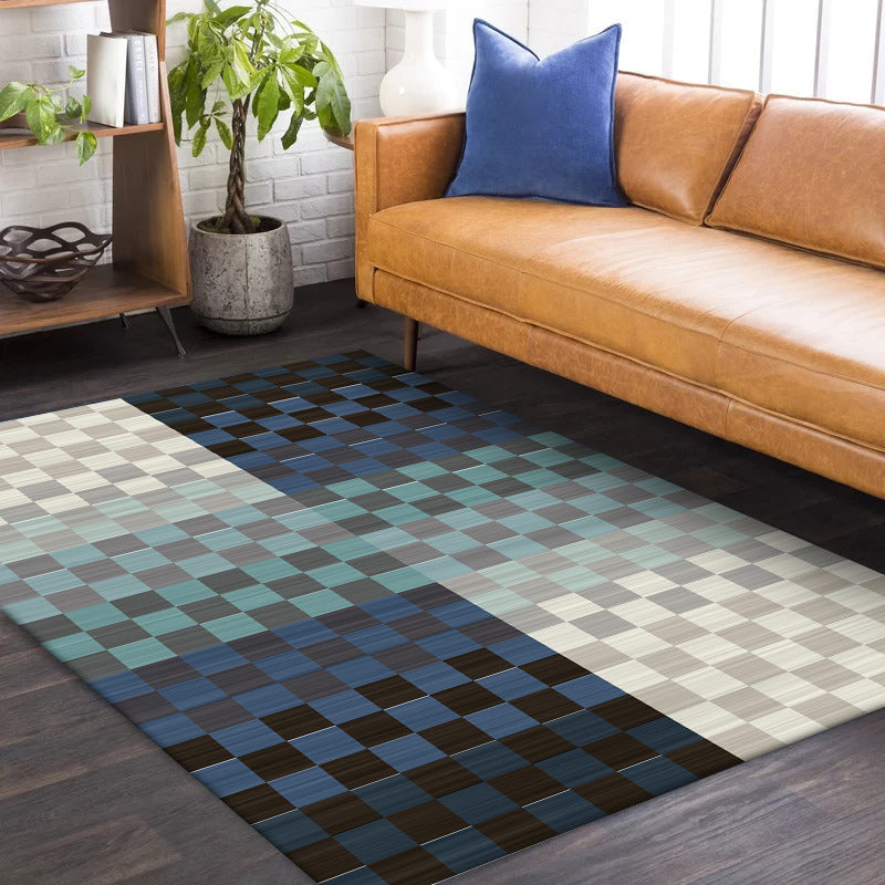 BowLift | Novelty Living Room Rug Colorful Small Checked Color Block Print Rug Polyester Washable Stain Resistant Area Rug