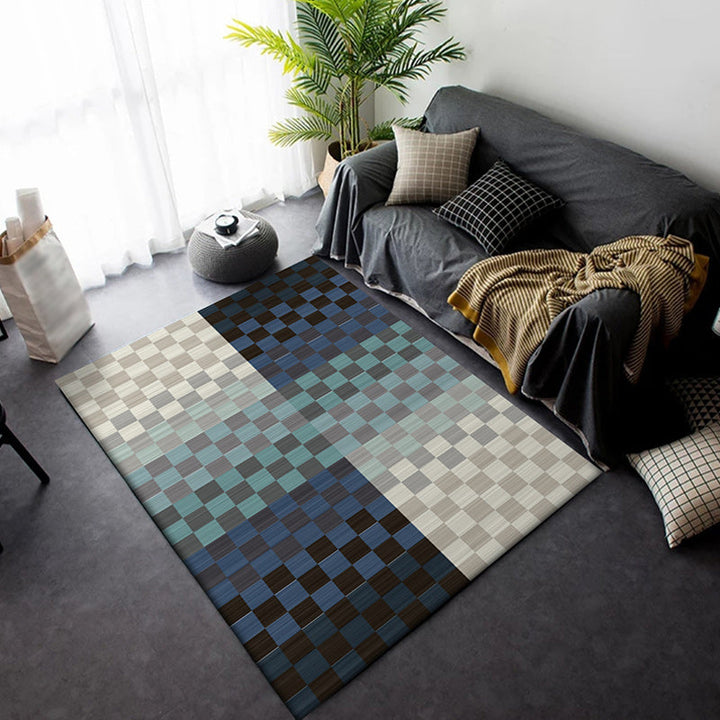 BowLift | Novelty Living Room Rug Colorful Small Checked Color Block Print Rug Polyester Washable Stain Resistant Area Rug