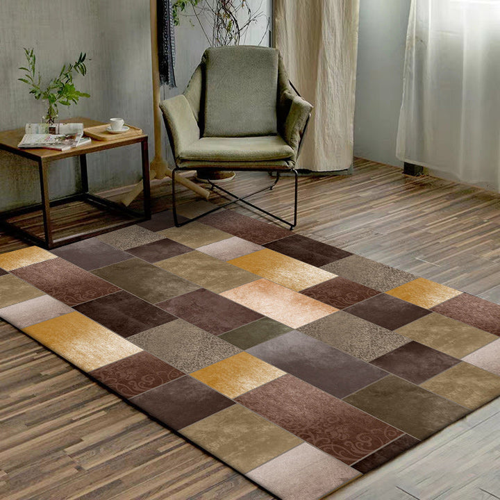 BowLift | Novelty living room rug in brown color block rectangle print rug polyester pet-friendly machine washable rug