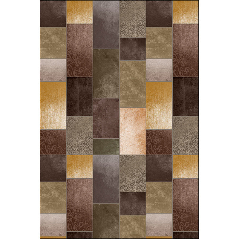 BowLift | Novelty living room rug in brown color block rectangle print rug polyester pet-friendly machine washable rug
