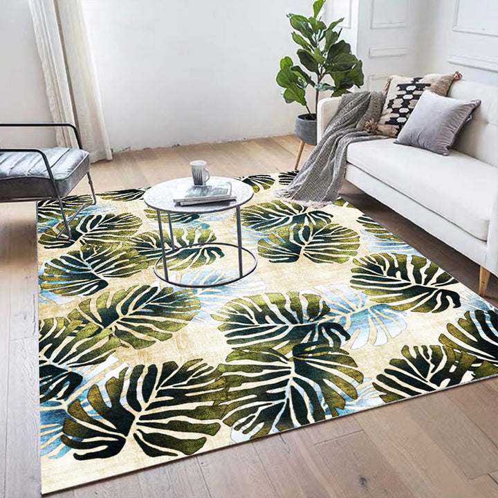 BowLift | Modern Leaf Pattern Rug with Leaf Yellow and Green Polyester Rug Machine Washable Non-Slip Rug for Bedroom