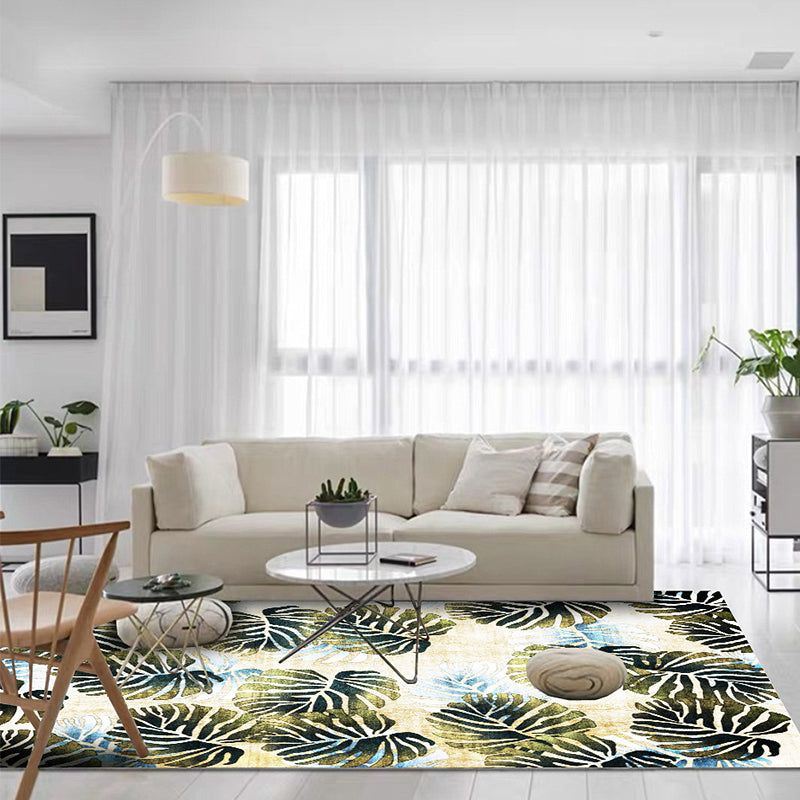 BowLift | Modern Leaf Pattern Rug with Leaf Yellow and Green Polyester Rug Machine Washable Non-Slip Rug for Bedroom