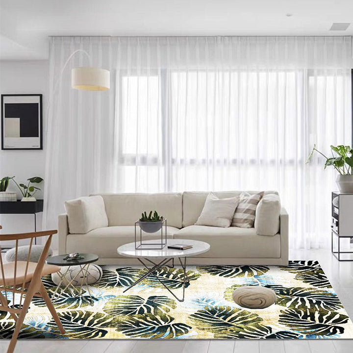 BowLift | Modern Leaf Pattern Rug with Leaf Yellow and Green Polyester Rug Machine Washable Non-Slip Rug for Bedroom