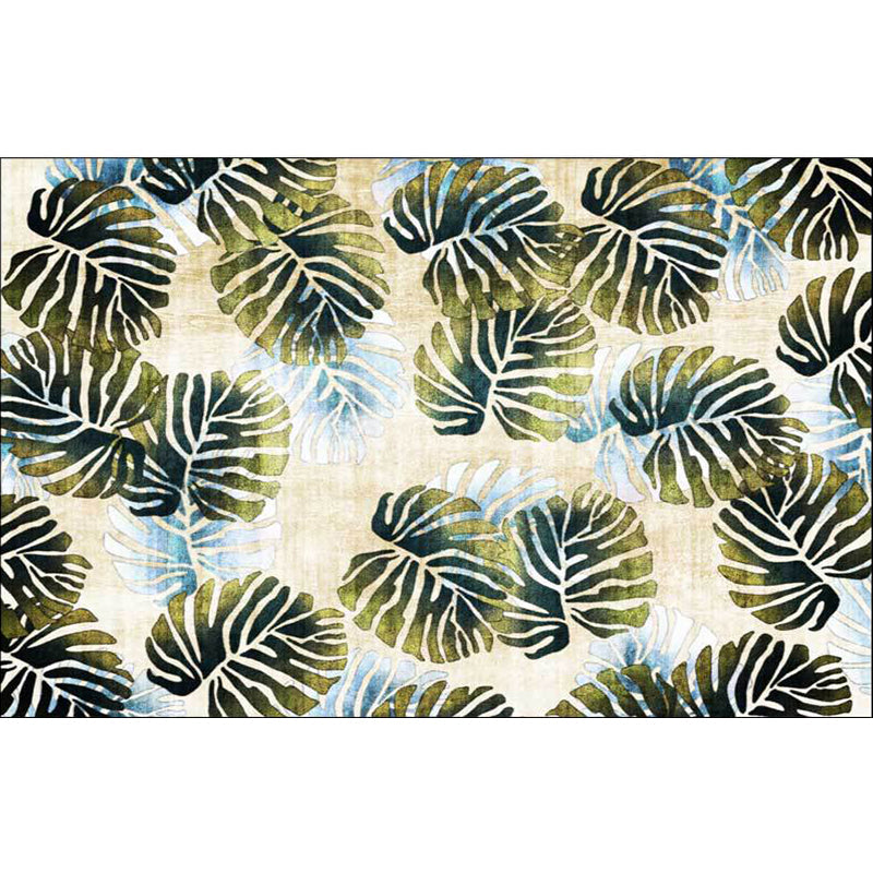 BowLift | Modern Leaf Pattern Rug with Leaf Yellow and Green Polyester Rug Machine Washable Non-Slip Rug for Bedroom