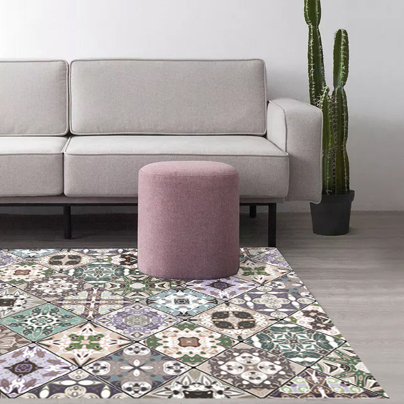 Retro Moroccan rug in green geometric floral pattern rug polyester non-slip washable rug for home decor | Bowlift