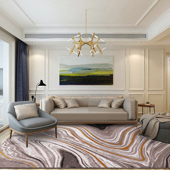 Brown Bedroom Carpet Modern Abstract Twisted Lines Pattern Area Rug Polyester Non-Slip Back Washable Rug | Bowlift