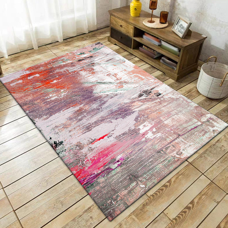 Pink Bedroom Rug Modern Abstract Oil Painting Pattern Area Rug Polyester Non-Slip Back Machine Washable Rug | Bowlift