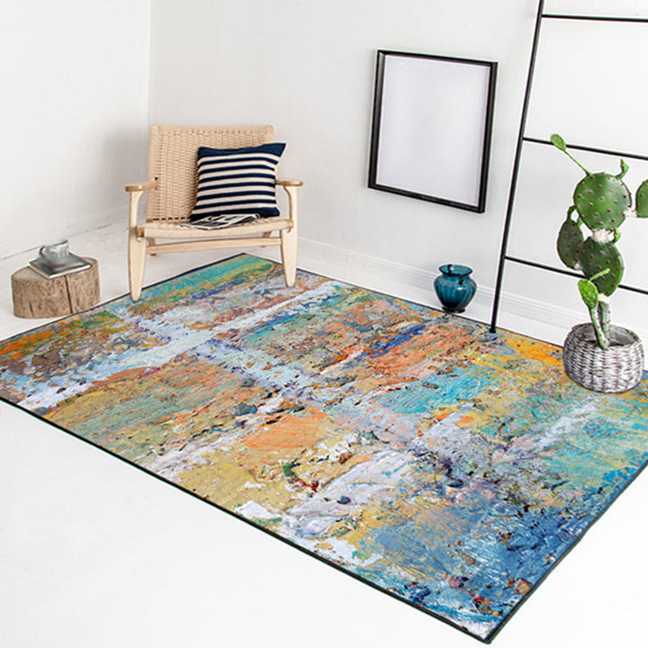 Colorful bedroom carpet Modern abstract oil painting pattern area rug Polyester non-slip machine washable rug | Bowlift