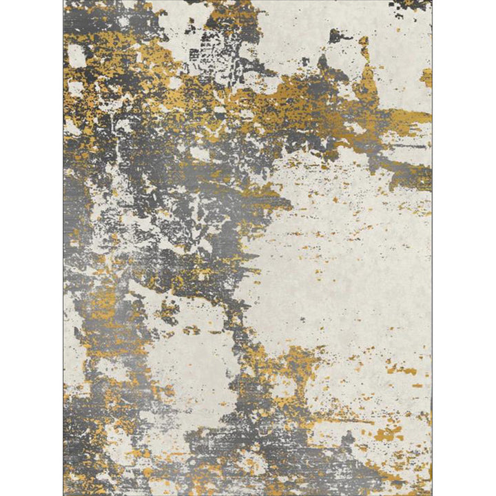 Yellow and gray bedroom rug modern abstract ink painting patterned area rug made of polyester with non-slip backing washable rug | Bowlift
