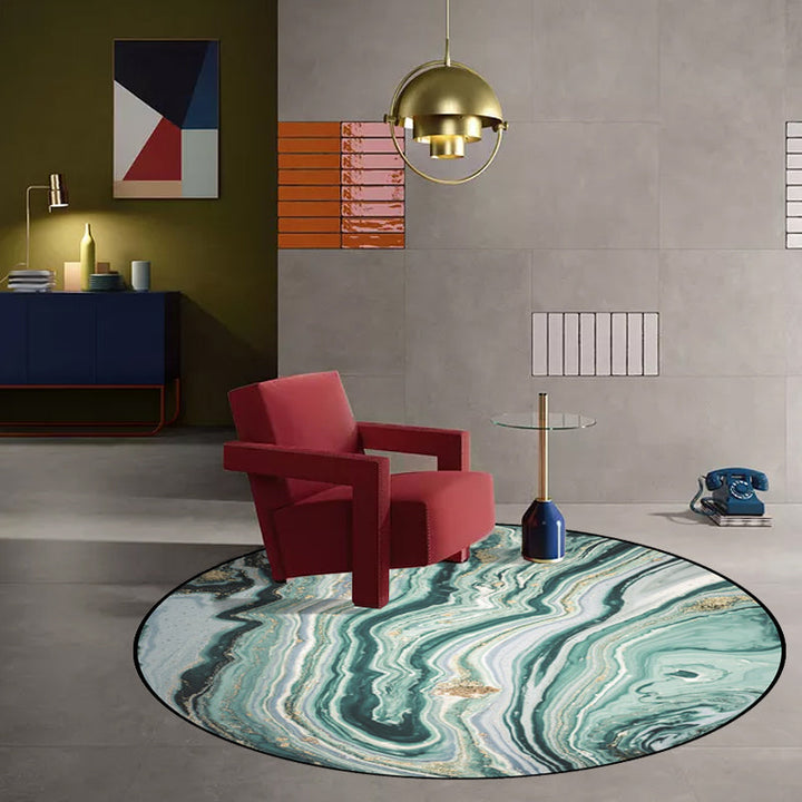 Teal Bedroom Rug Modern Abstract Marble Pattern Rug Polyester Washable Non-Slip Rug | Bowlift