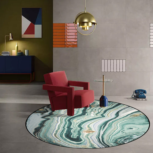 Teal Bedroom Rug Modern Abstract Marble Pattern Rug Polyester Washable Non-Slip Rug | Bowlift