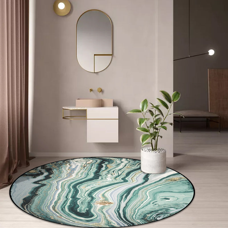 Teal Bedroom Rug Modern Abstract Marble Pattern Rug Polyester Washable Non-Slip Rug | Bowlift