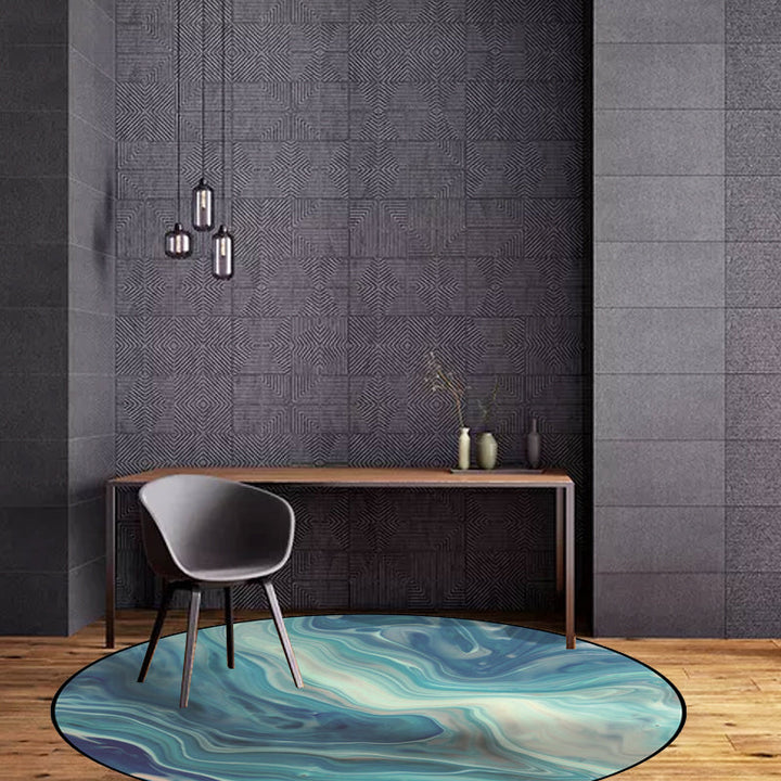 Modern living room rug in blue abstract marble print rug polyester non-slip machine washable rug | Bowlift