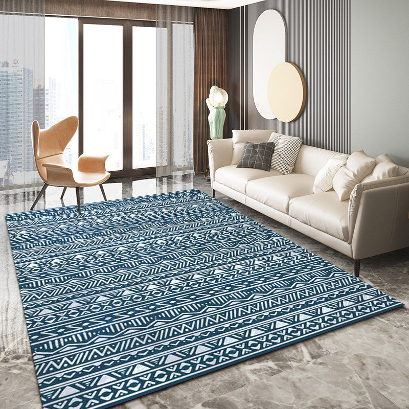BowLift | Blue Bedroom Rug Southwestern Stripes Triangle Pattern Area Rug Polyester Washable Non-Slip Rug