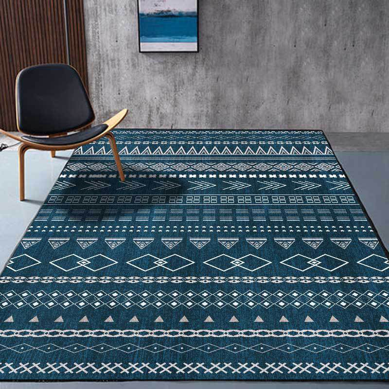 BowLift | Southwestern living room rug in blue diamond triangle print rug polyester machine washable rug