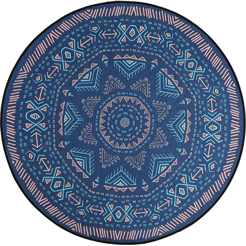 BowLift | Blue Bedroom Carpet Southwest Triangle Line Pattern Carpet Polyester Machine Washable Carpet