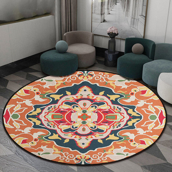 Orange Bedroom Rug Moroccan Floral Pattern Rug Polyester Pet Friendly Washable Rug | Bowlift