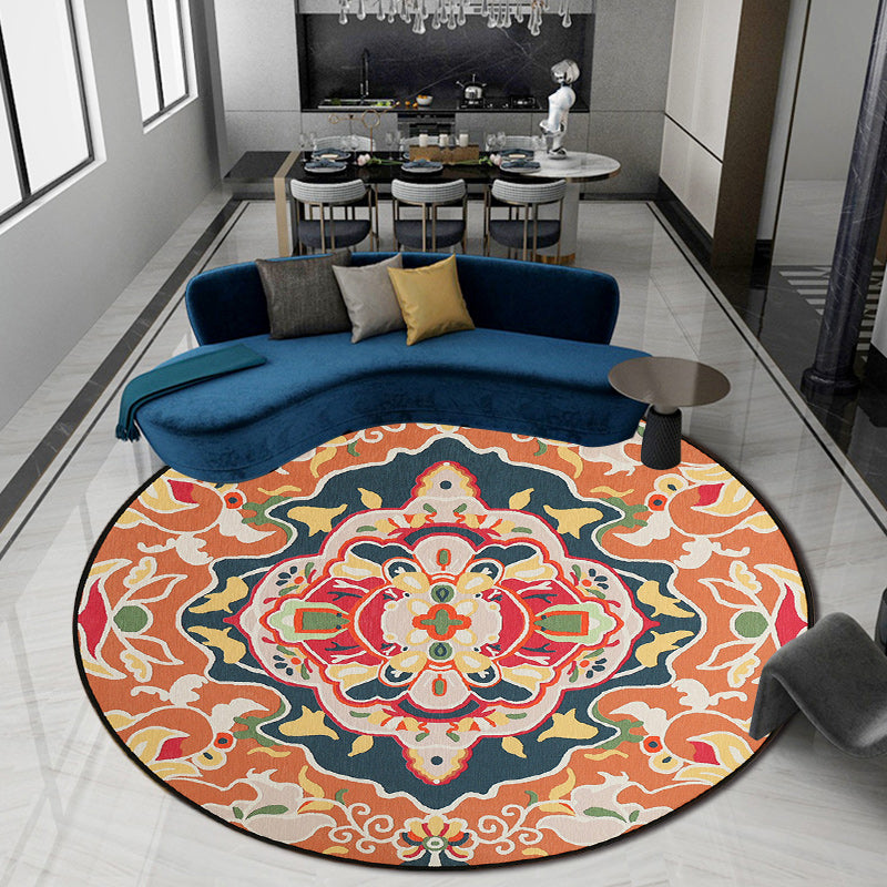 BowLift | Orange Bedroom Rug Moroccan Floral Pattern Area Rug Polyester Pet Friendly Washable Rug
