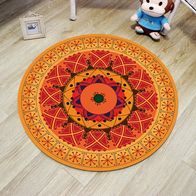 BowLift | Orange Bedroom Rug Moroccan Floral Lotus Pattern Area Rug Polyester Machine Washable Stain Resistant Rug