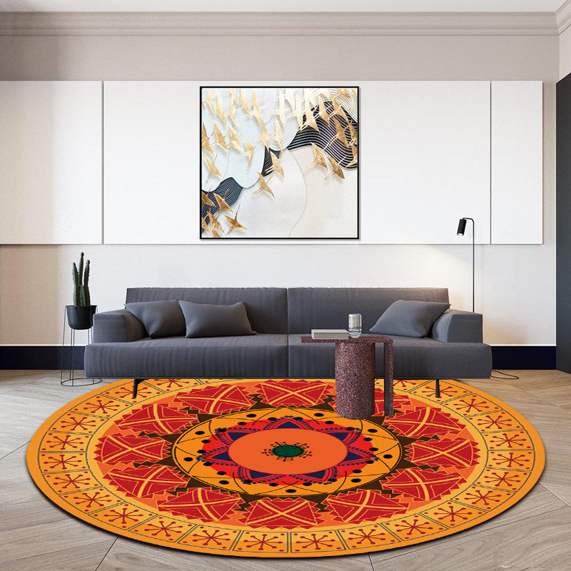 BowLift | Orange Bedroom Rug Moroccan Floral Lotus Pattern Area Rug Polyester Machine Washable Stain Resistant Rug