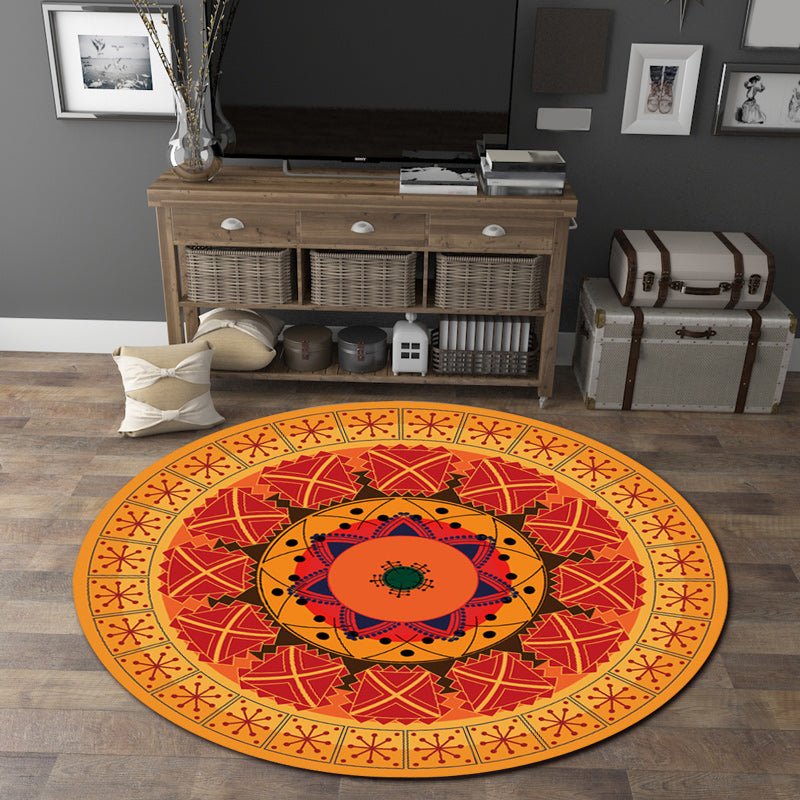 BowLift | Orange Bedroom Rug Moroccan Floral Lotus Pattern Area Rug Polyester Machine Washable Stain Resistant Rug