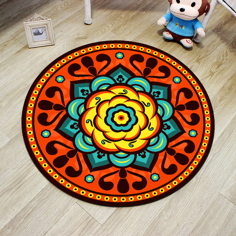 BowLift | Orange Bedroom Rug Moroccan Floral Lotus Pattern Area Rug Polyester Machine Washable Stain Resistant Rug