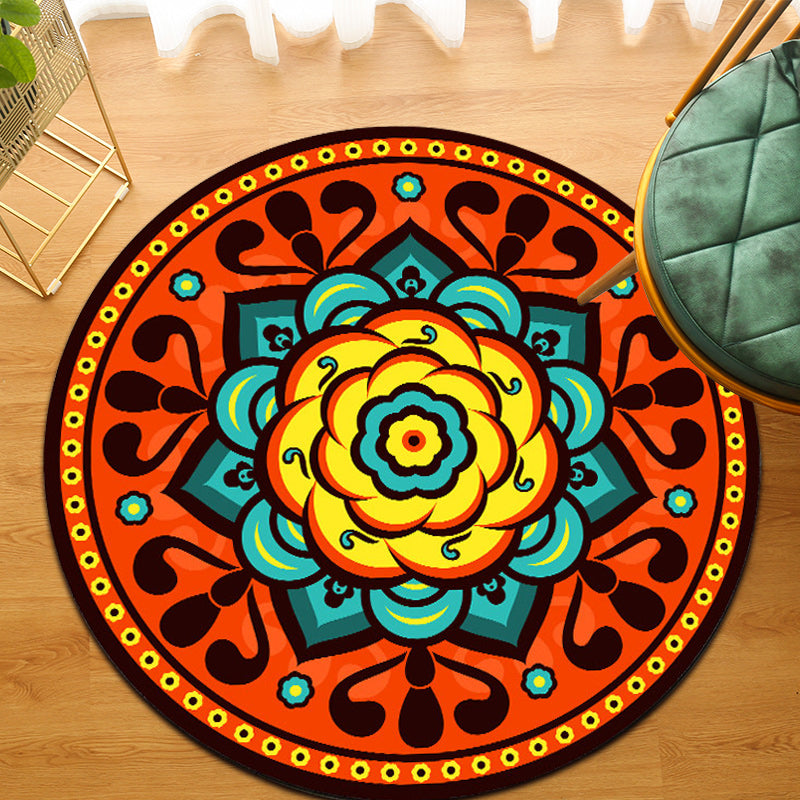 BowLift | Orange Bedroom Rug Moroccan Floral Lotus Pattern Area Rug Polyester Machine Washable Stain Resistant Rug