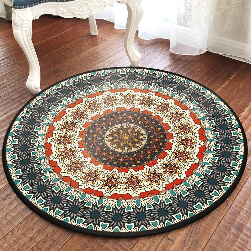 BowLift | Green Bedroom Carpet Moroccan Flower Circle Pattern Carpet Polyester Pet-Friendly Non-Slip Washable Carpet
