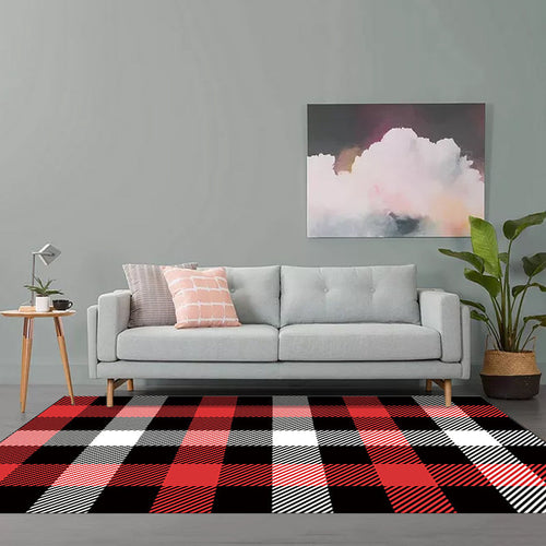 Black Bedroom Rug Modern Checkered Pattern Area Rug Polyester Non-Slip Machine Washable Rug | Bowlift