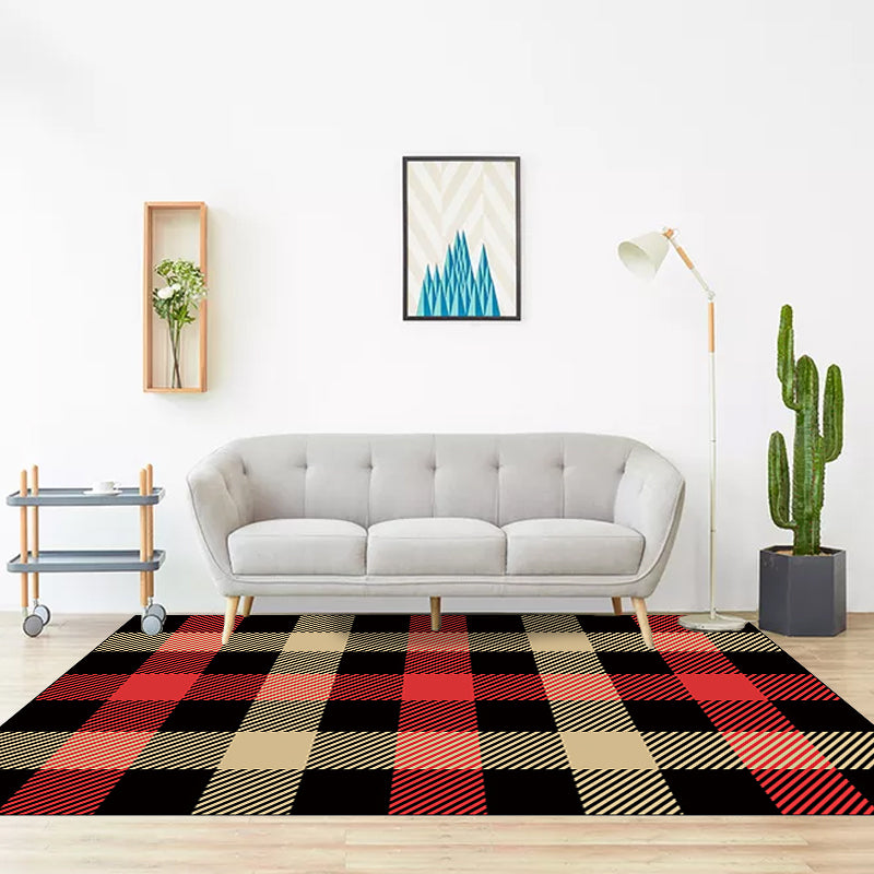 Black Bedroom Rug Modern Checkered Pattern Area Rug Polyester Non-Slip Machine Washable Rug | Bowlift