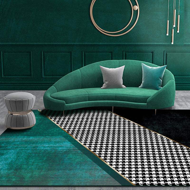 Black Bedroom Carpet Modern Color Block Houndstooth Pattern Rug Polyester Stain Resistant Rug | Bowlift