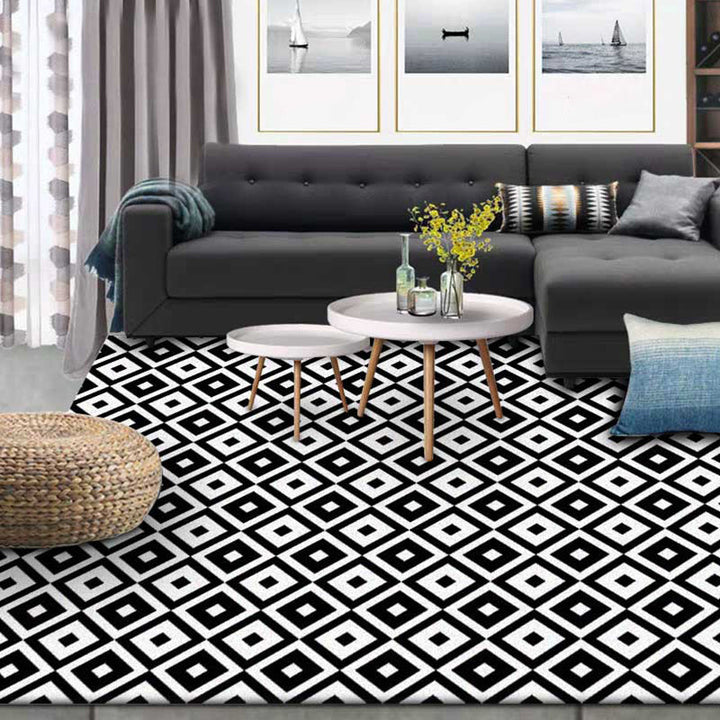 New Modern Carpet in Black-White Rhombus Pattern Carpet Polyester Non-Slip Pet-Friendly Carpet for Living Room Decoration | Bowlift