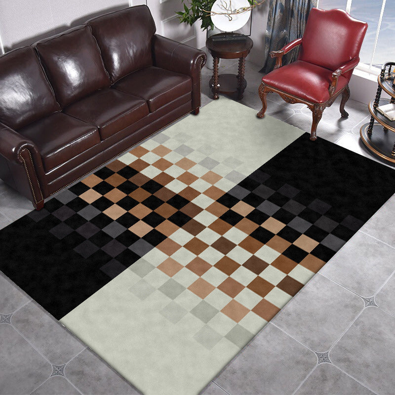 BowLift | Black and ivory bedroom carpet novelty mosaic color block pattern rug polyester non-slip washable carpet