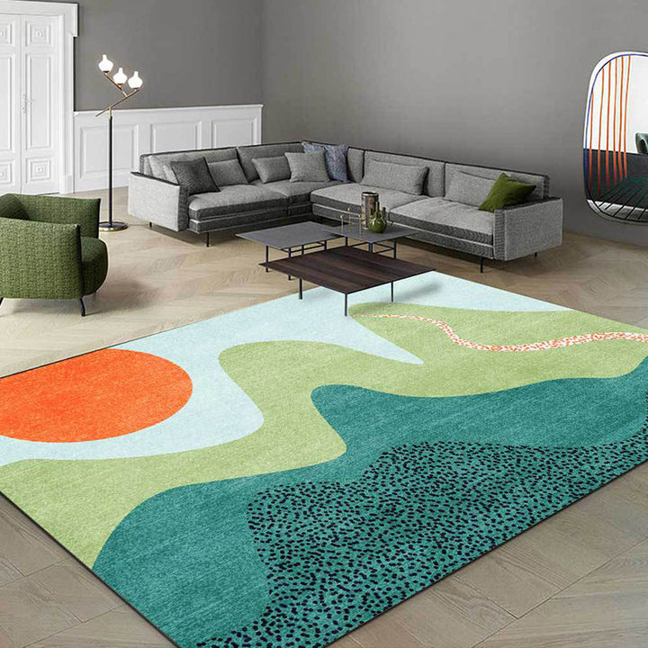 BowLift | Multicolor Bedroom Rug Novelty Color Block Sun Hill Pattern Area Rug Polyester Non-Slip Washable Rug