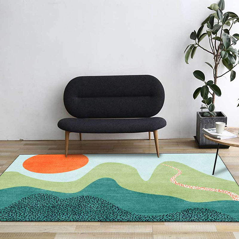 BowLift | Multicolor Bedroom Rug Novelty Color Block Sun Hill Pattern Area Rug Polyester Non-Slip Washable Rug