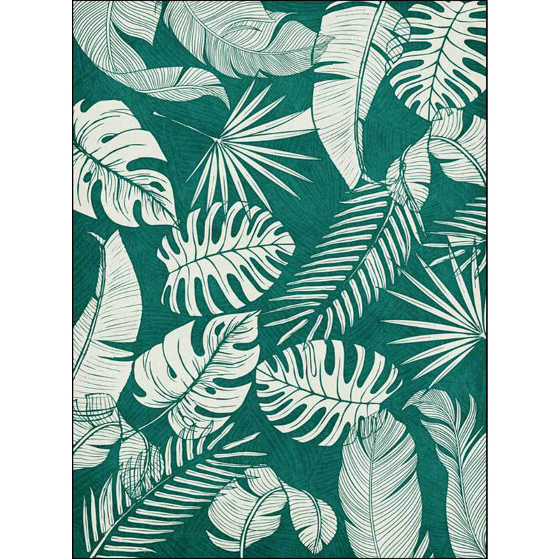 BowLift | Stylish Leaf Pattern Carpet Green Tropical Carpet Polyester Washable Non-Slip Back Area Rug for Living Room