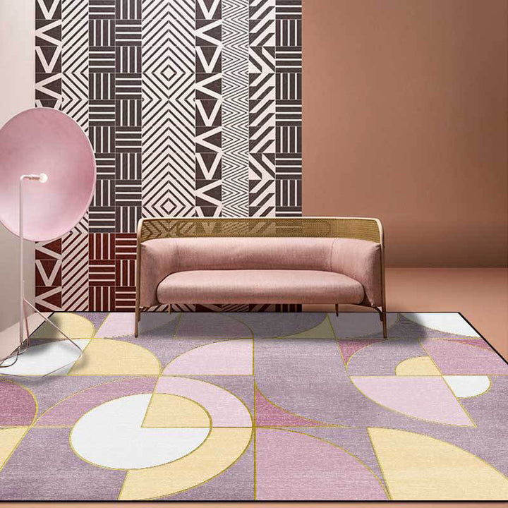 Pink and purple contemporary rug polyester color block rug machine washable non-slip rug for the living room | Bowlift