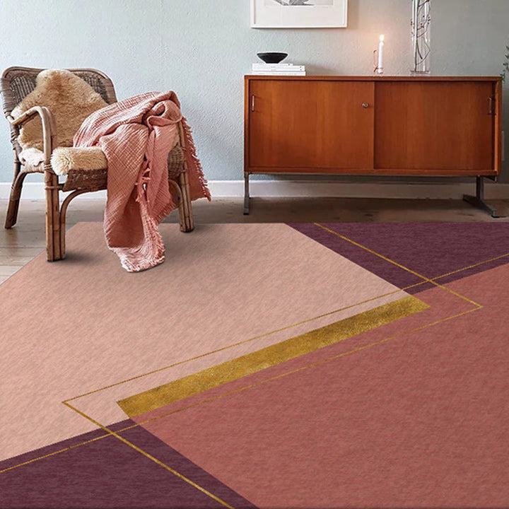 Unique color block rug pink and red Simple rug polyester washable non-slip backing rug for the living room | Bowlift