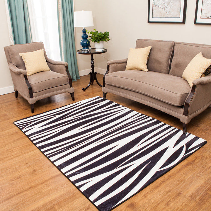 BowLift | Modern Zebra Print Rug Black and White Rug Power Loom Washable Rug for the Living Room