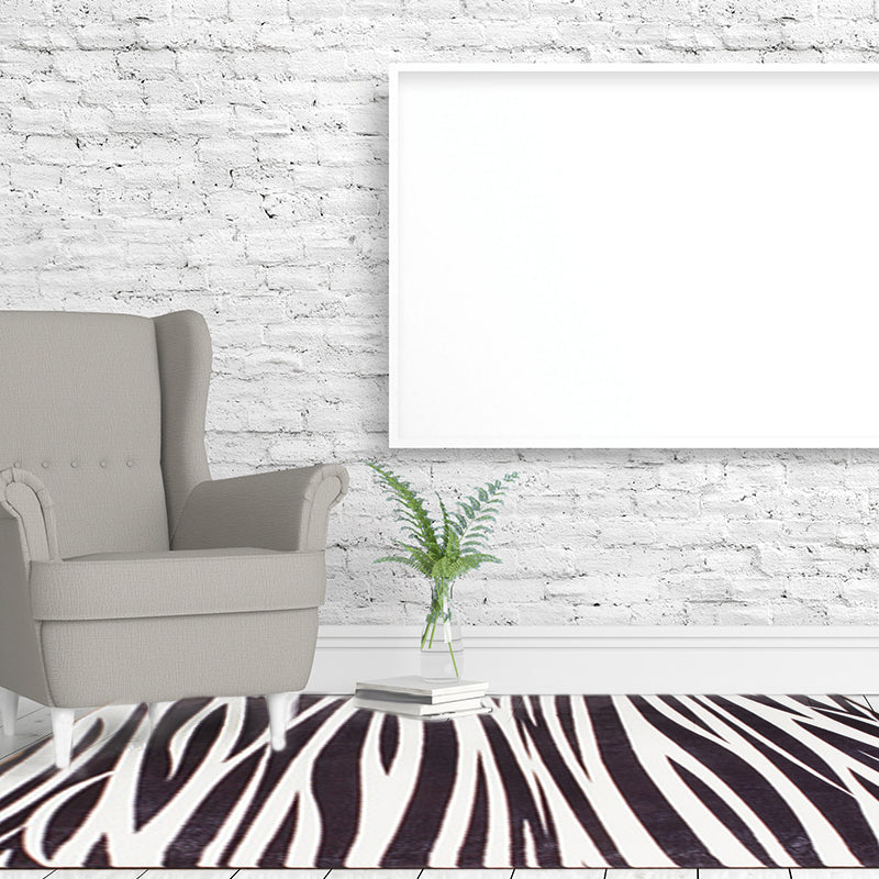 BowLift | Modern Zebra Print Rug Black and White Rug Power Loom Washable Rug for the Living Room