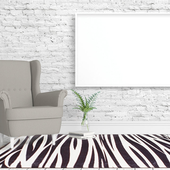BowLift | Modern Zebra Print Rug Black and White Rug Power Loom Washable Rug for the Living Room