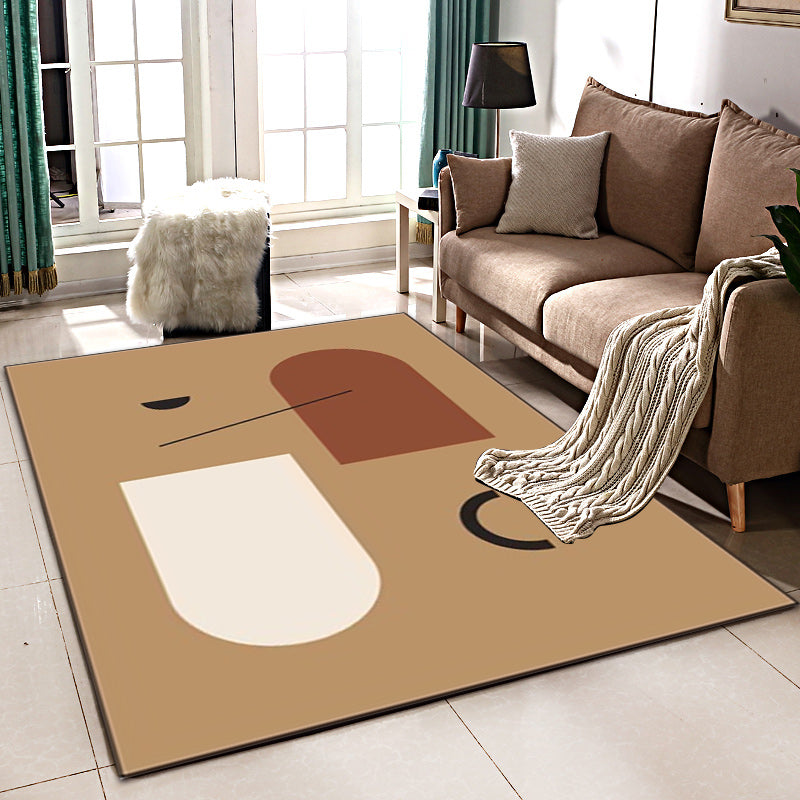 Contemporary abstract carpet light brown and white polyester rug machine washable non-slip rug for the bedroom | Bowlift