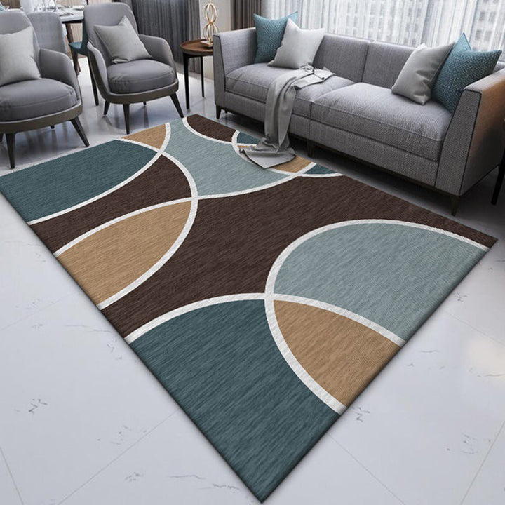 Stylish color-block carpet brown and blue modern carpet polyester washable non-slip backing carpet for the living room | Bowlift